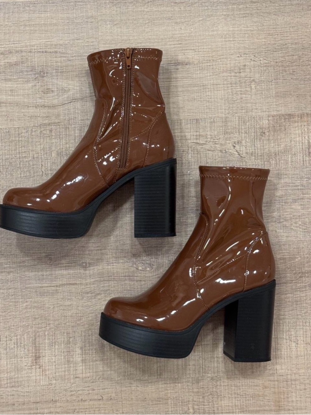 Steve Madden Patent Platform Ankle Boots in Brown